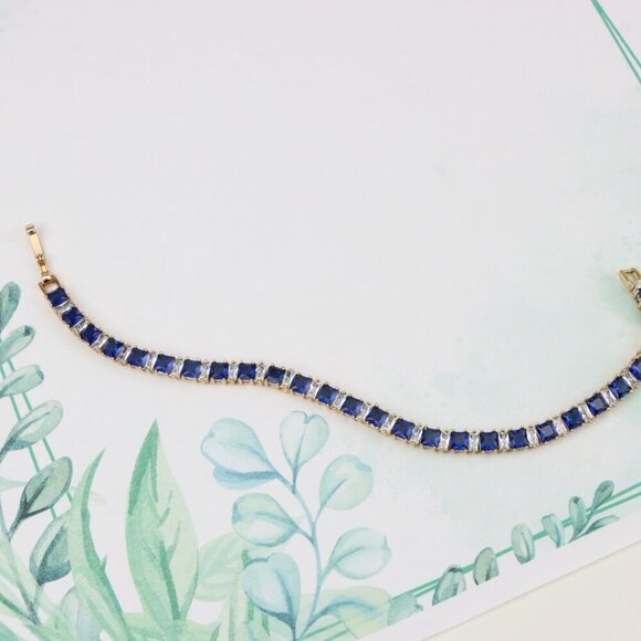 "Rose Gold Tennis Bracelet with Blue & White CZ, Elegant Sparkle Look, XPBL0741 - Picture 6 of 12